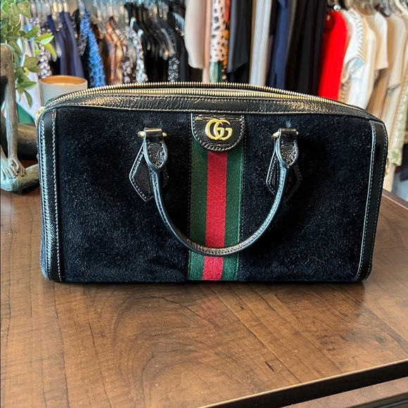 Gucci Ophidia Boston Suede Bag -Black - Picture 1 of 6